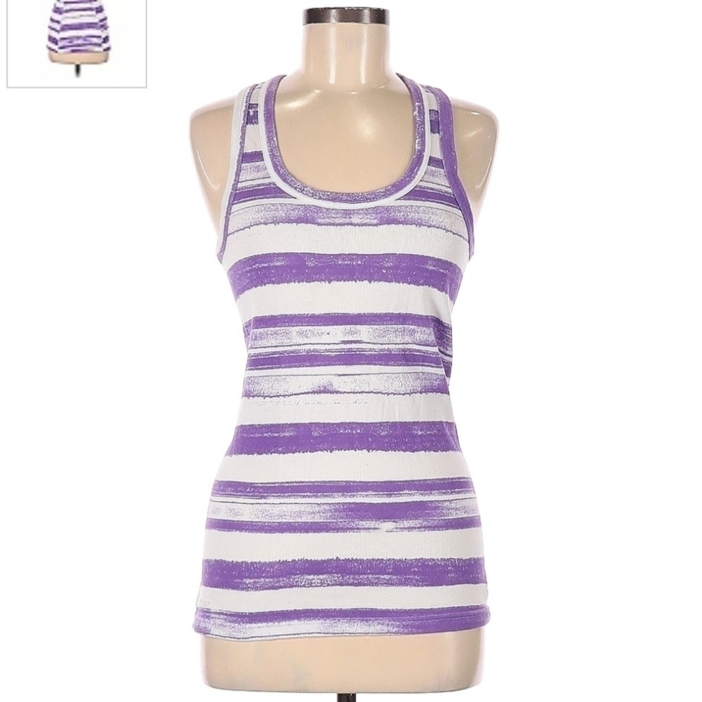 Nike Ribbed Racerback Tank White Purple Abstract Stripes Women's Medium M EUC